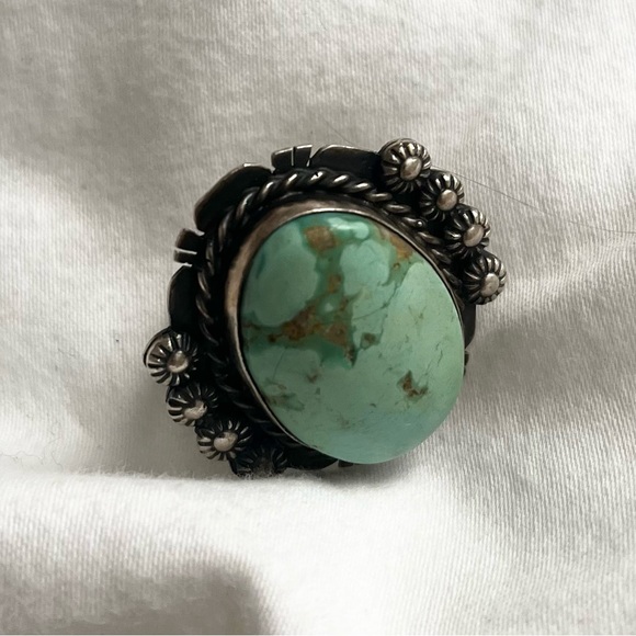 large turquoise sterling silver ring Native American made & signed 7.5 - Picture 7 of 8